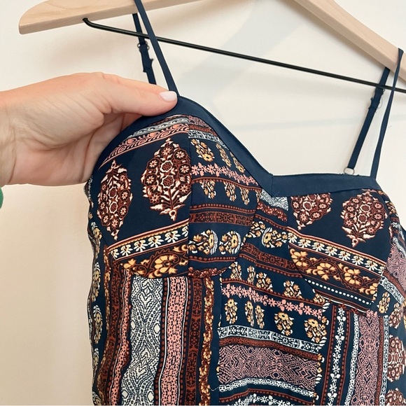 Xhilaration Y2K 90s Navy Blue Print Corset Boho maxi‎ dress - Picture 4 of 11